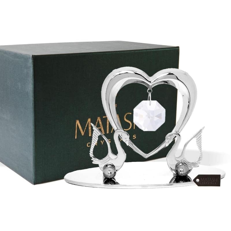 Matashi Chrome Plated Loving Swans with Heart Figurine Ornament