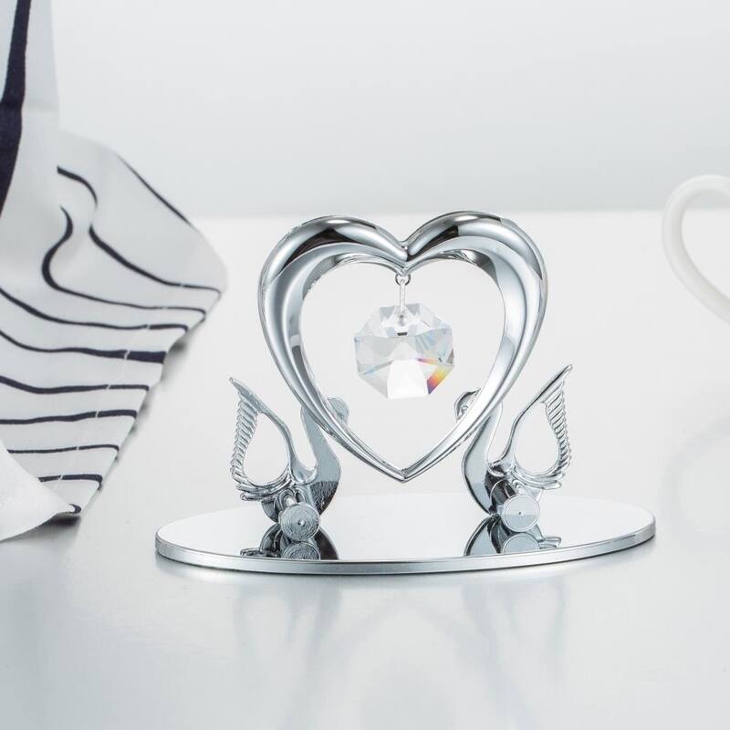 Matashi Chrome Plated Loving Swans with Heart Figurine Ornament