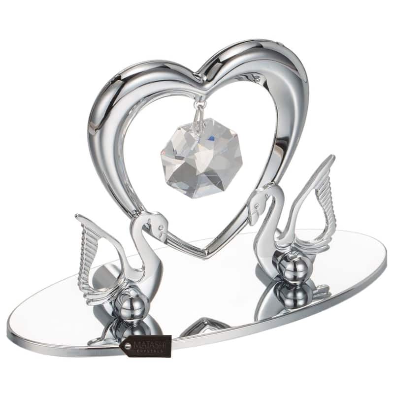 Matashi Chrome Plated Loving Swans with Heart Figurine Ornament