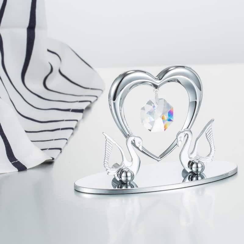 Matashi Chrome Plated Loving Swans with Heart Figurine Ornament
