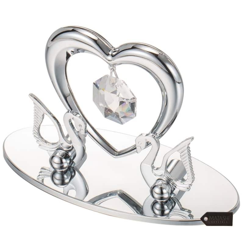 Matashi Chrome Plated Loving Swans with Heart Figurine Ornament
