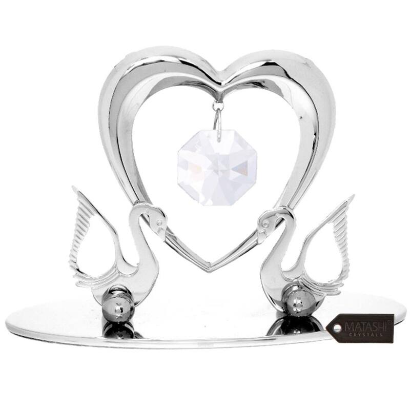 Matashi Chrome Plated Loving Swans with Heart Figurine Ornament