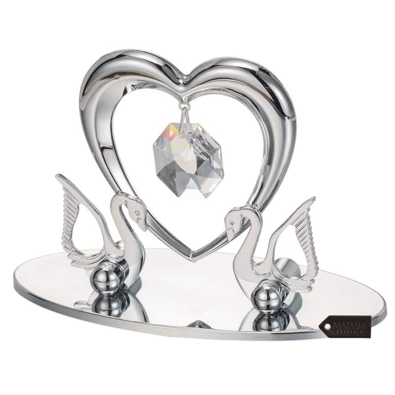 Matashi Chrome Plated Loving Swans with Heart Figurine Ornament