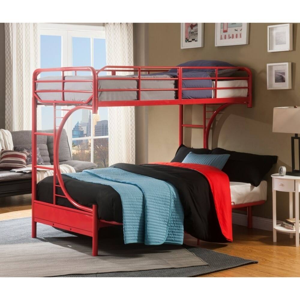 Metal Twin Over Full Futon Bunk Bed with 2 Side Ladders, Red