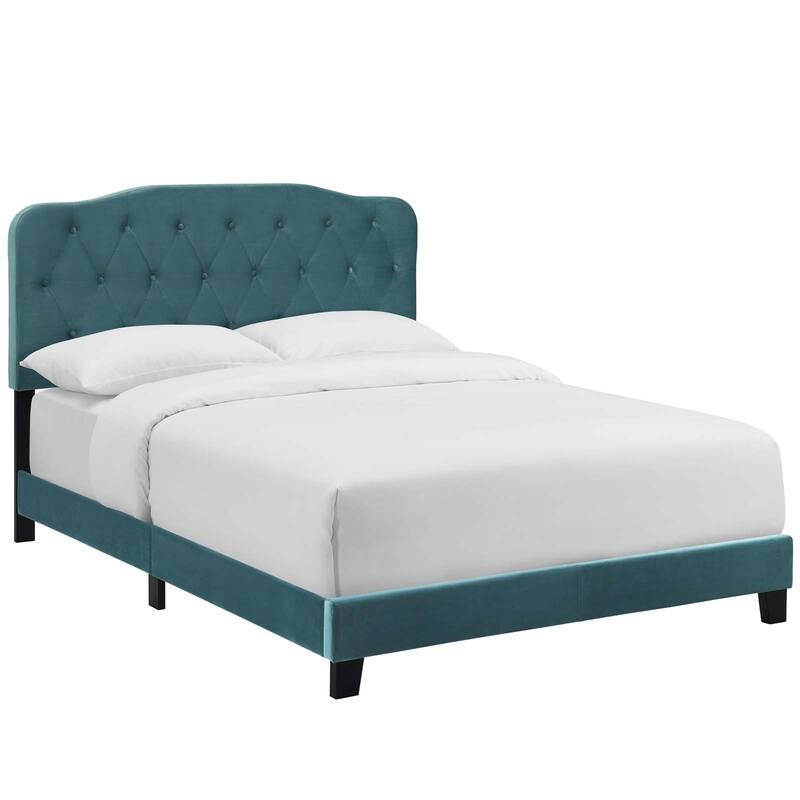 Copper Grove Ploce Queen Upholstered Velvet Bed - Sea blue