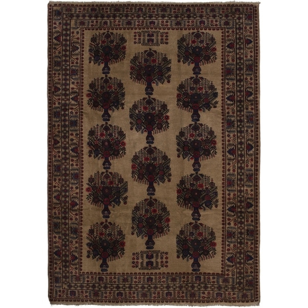 ECARPETGALLERY Hand-knotted Finest Rizbaft Tan Wool Rug - 6'7 x 9'7