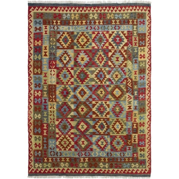 ECARPETGALLERY Flat-weave Hereke FW Red Wool Kilim - 6'8 x 9'7