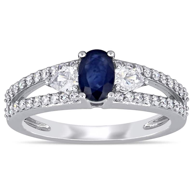 Miadora 14k White Gold Blue Sapphire and 1/2ct TDW Split Shank Engagement Ring