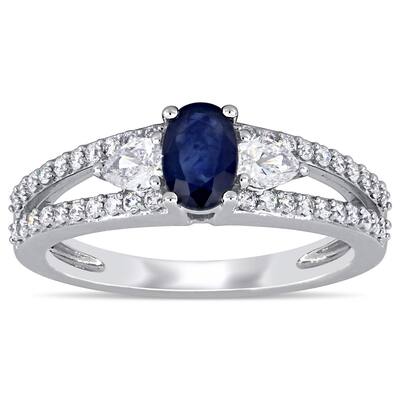 Miadora 14k White Gold Blue Sapphire and 1/2ct TDW Split Shank Engagement Ring
