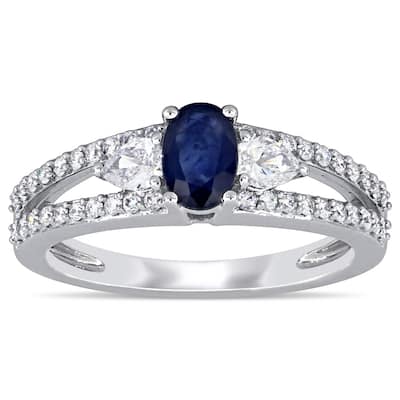 Miadora 14k White Gold Blue Sapphire and 1/2ct TDW Split Shank Engagement Ring