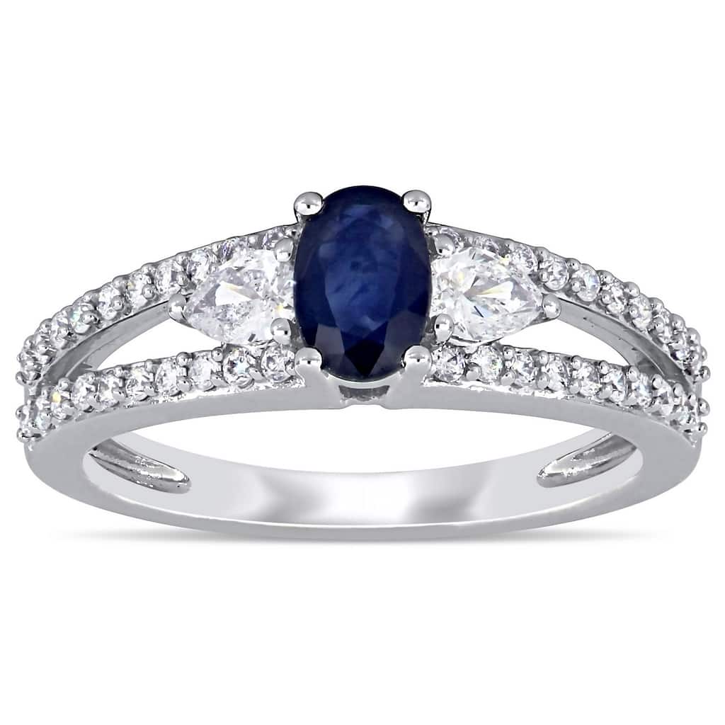 Miadora 14k White Gold Blue Sapphire and 1/2ct TDW Split Shank Engagement Ring