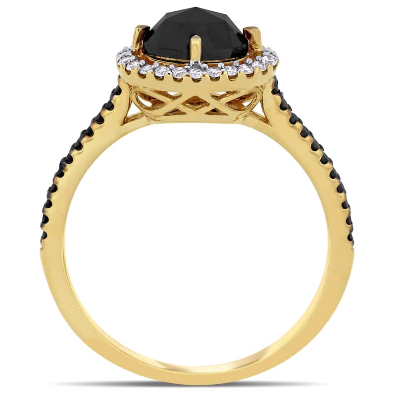 Miadora 14k Yellow Gold 1 1/5ct TDW Black and White Diamond Oval Halo Engagement Ring