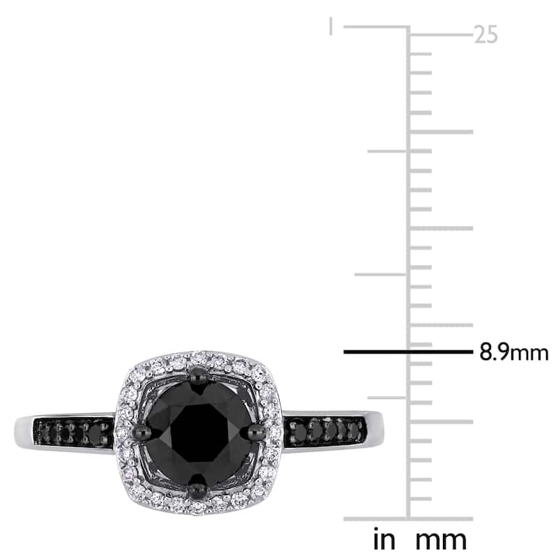 Miadora 14k White Gold 1 1/7ct TDW Black and White Diamond Halo Engagement Ring