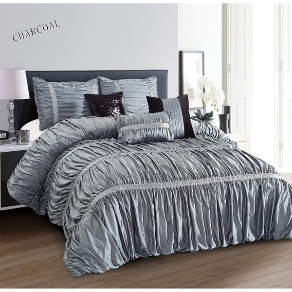 Shop Everrouge Sophia All Season Silk 7 Pc King Size Charcoal