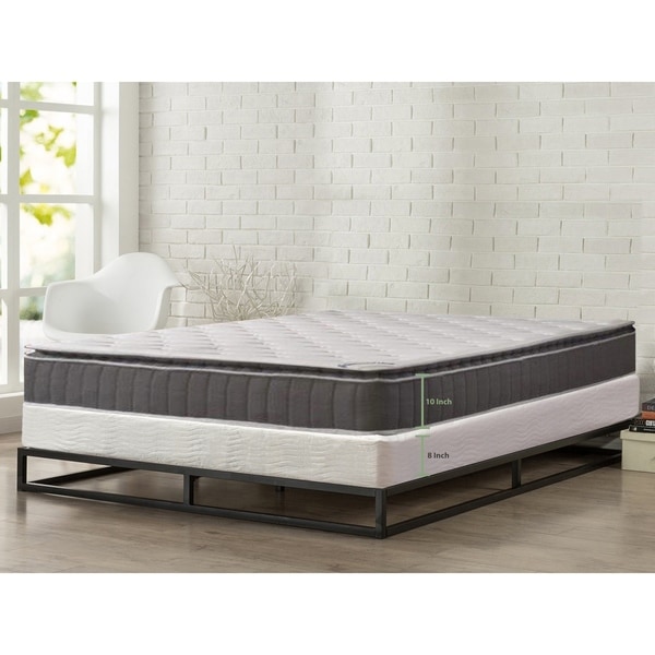 ONETAN, 10" Medium Firm Foam Encased Pillowtop Pocketed Coil Innerspring Mattress, Great For Back, Easy assembly 8" Wood Box
