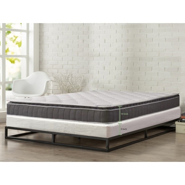ONETAN, 10" Medium Firm Foam Encased Pillowtop Pocketed Coil Innerspring Mattress, Great For Back, Easy assembly 5" Wood Box