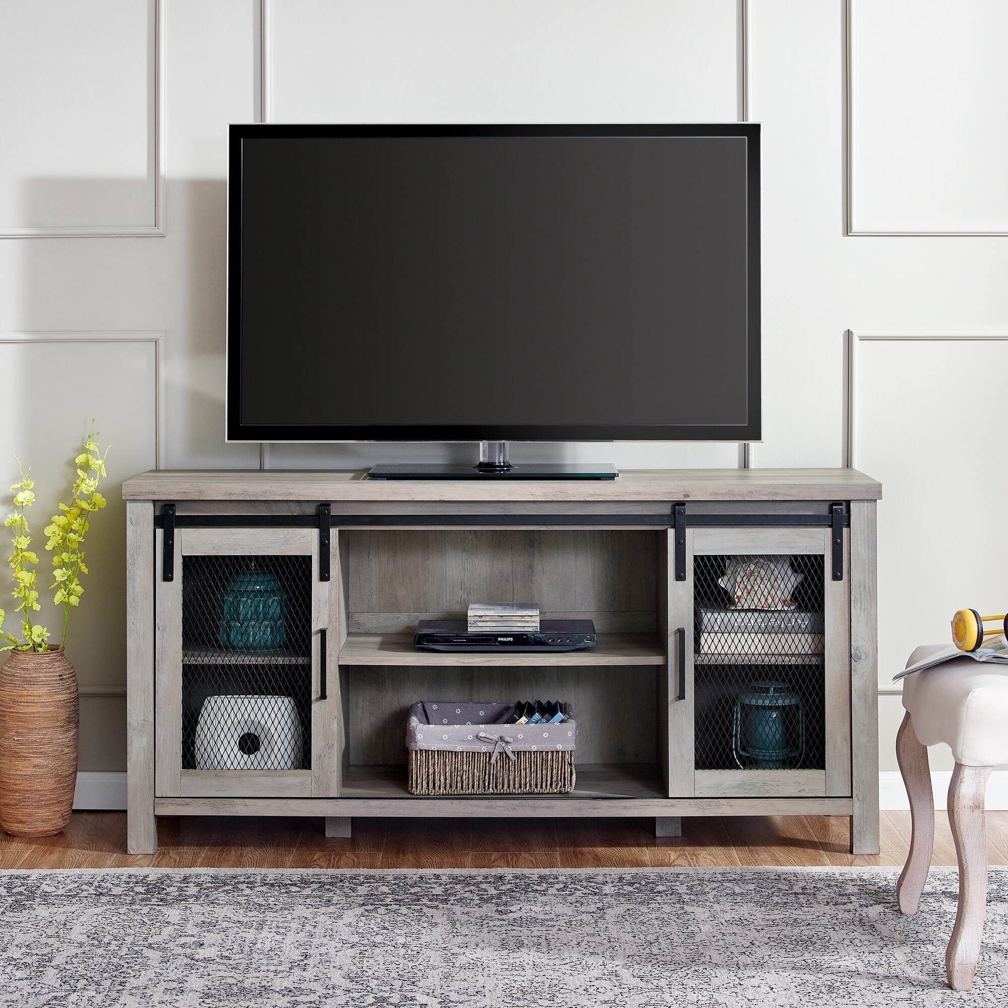 58" Sliding Mesh Door TV Stand Console 58 x 16 x 28h eBay