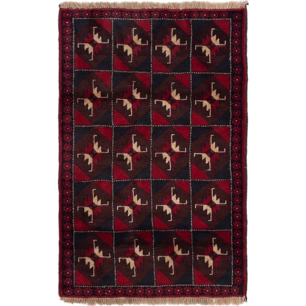 ECARPETGALLERY Hand-knotted Baluch Dark Brown, Red Wool Rug - 2'10 x 4'4