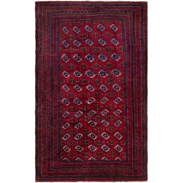 ECARPETGALLERY Hand-knotted Royal Baluch Red Wool Rug - 4'1 x 6'9