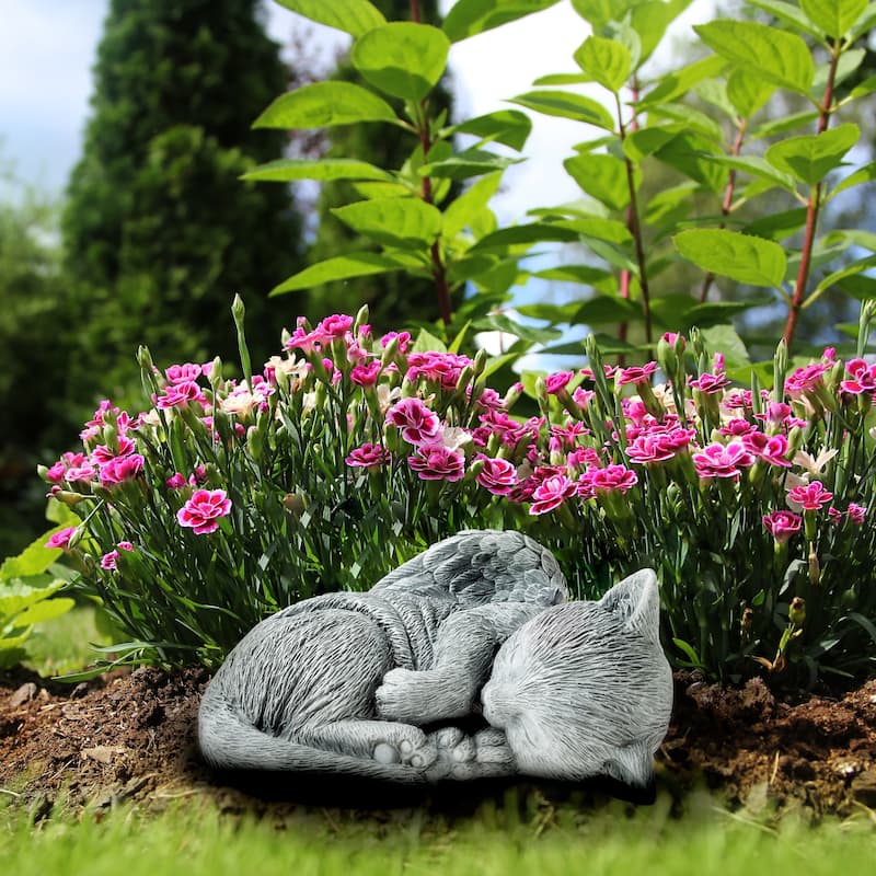 Cat Memorial Stone - Peaceful Sleeping Kitten Angel Statue - Pet Sympathy Gift by Pure Garden (Gray)
