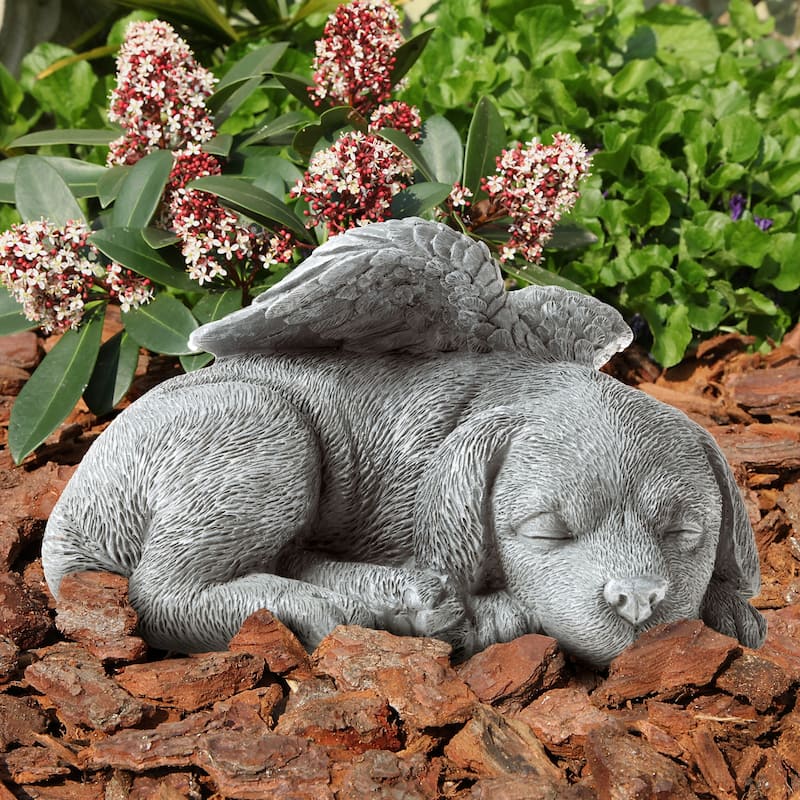 Dog Memorial Stone - Sleeping Angel Puppy Keepsake Sculpture - Resin Grave Marker Figurine by Pure Garden (Stone)