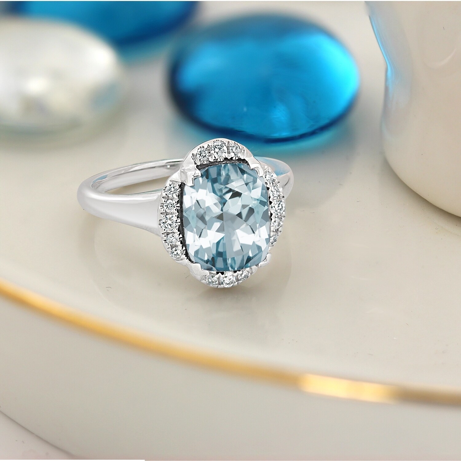 Shop Auriya 2 3 8ct Cushion Cut Aquamarine Halo Diamond Engagement