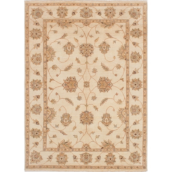 ECARPETGALLERY Hand-knotted Chobi Twisted Cream Wool Rug - 6'7 x 9'2