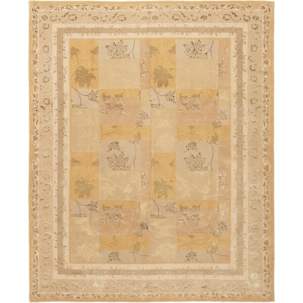 ECARPETGALLERY Hand-knotted Silk Touch Khaki Silk, Wool Rug - 7'10 x 9'8