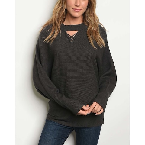 JED Women's Ribbed Knit Batwing Mock Neck Sweater