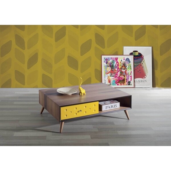 Class Solid Walnut Wood Brown Coffee Table with Drawers