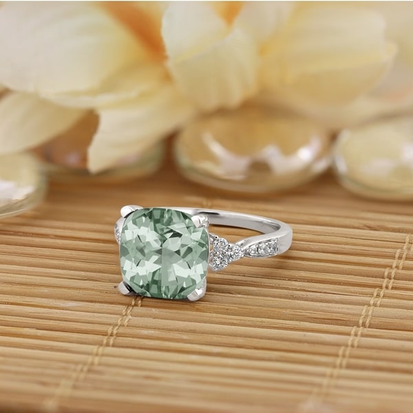 Auriya 3 1/8ct Fancy Cushion Green Amethyst and 1/4ctw Diamond Engagement Ring 14kt Gold