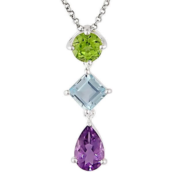 Miadora Sterling Silver Amethyst Peridot and Blue Topaz Drop Journey Necklace