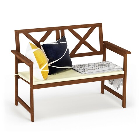 Furinno Tioman Hardwood X Back Bench in Teak Oil with Cushion