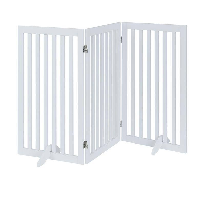 Unipaws Freestanding Pet Gate Wooden Dog Gate 2PCS Support Feet - 20"wx36"h, 3 panels