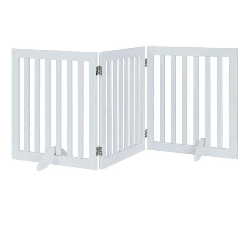 Unipaws Freestanding Pet Gate Wooden Dog Gate 2PCS Support Feet - 20"wx24"h, 3 panels