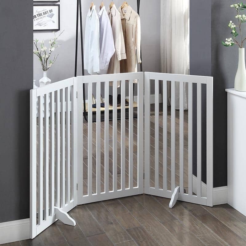 Unipaws Freestanding Pet Gate Wooden Dog Gate 2PCS Support Feet