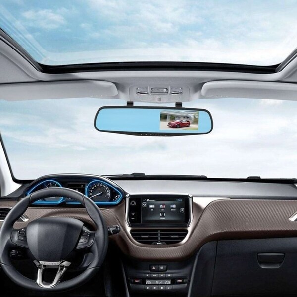 HD 4.3 inch 1080p Dual Lens Car Video Recorder Cam Rearview Mirror DVR Camera