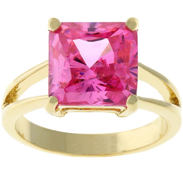 Kate Bissett Goldtone Pink CZ Solitaire Ring