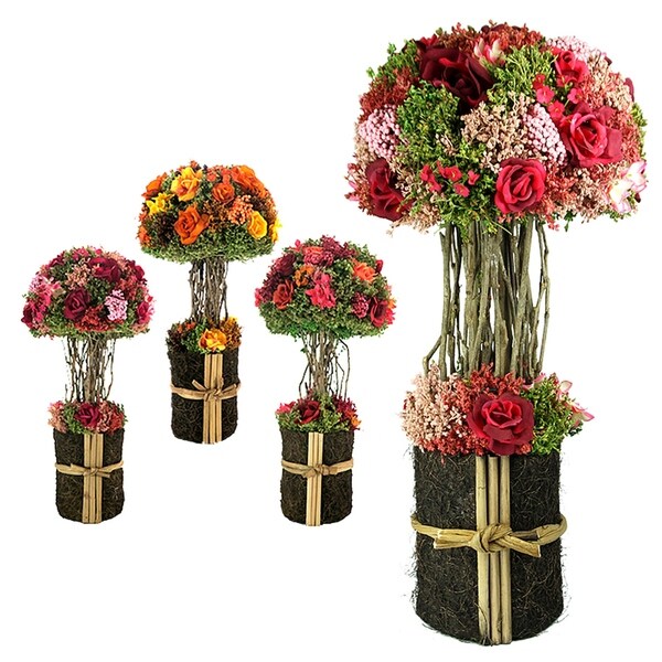 Essential Decor & Beyond 3pc. Floral Arrangement in Pot EN70336 - Yellow/Red - 17 x 8 x 8