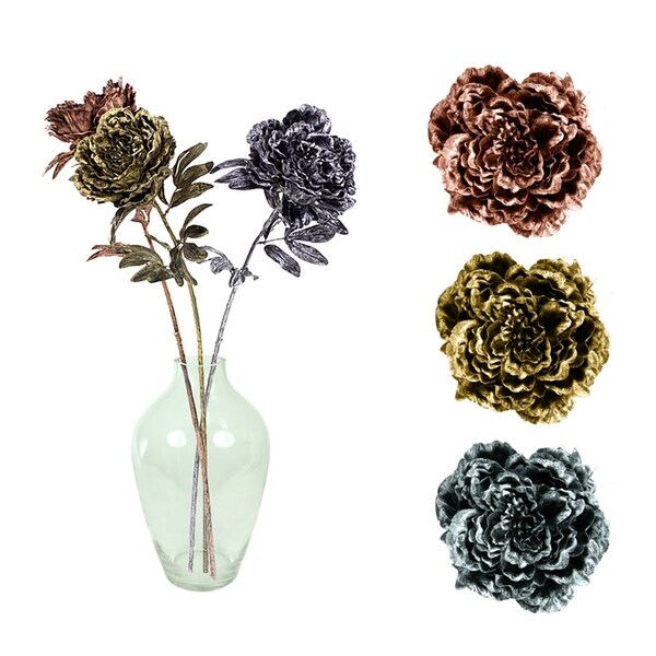 Essential Decor & Beyond 3pc. Single Peony Stem EN2638 - Blue/Pink - 32 x 5 x 5