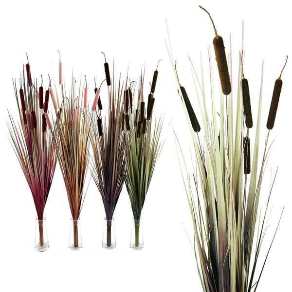 Essential Decor & Beyond 4pc. Bulrush Branch EN2628 - Green/Purple - 35 x 5 x 5
