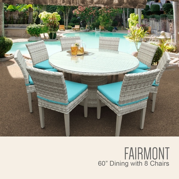 Fairmont 60 Inch Outdoor Patio Dining Table with 8 Armless Chairs