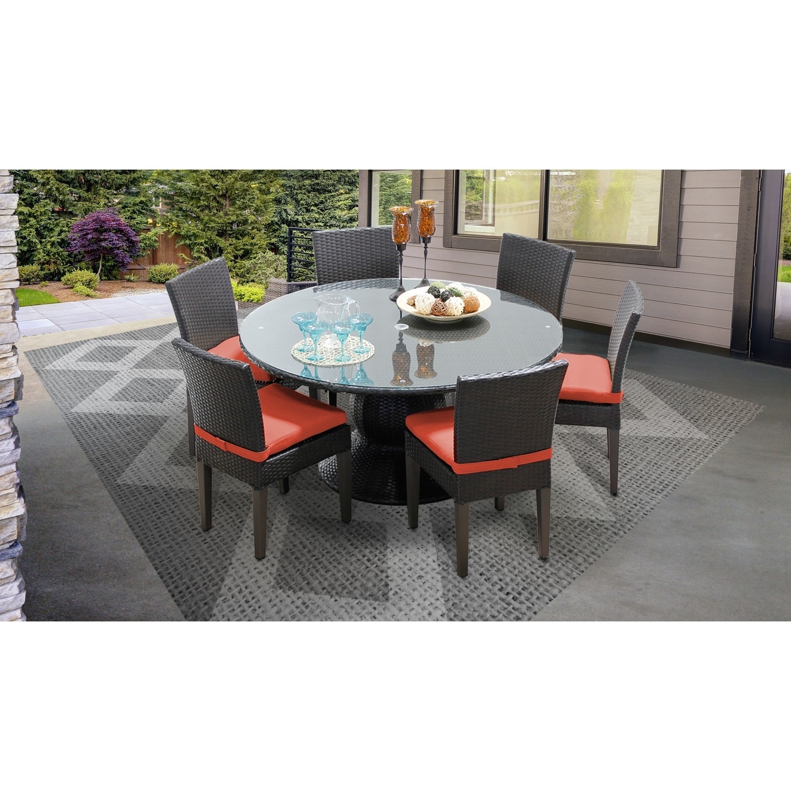 Barbados 60 Inch Outdoor Patio Dining Table With 6 Armless Chairs - On Sale  - Bed Bath & Beyond - 25558391