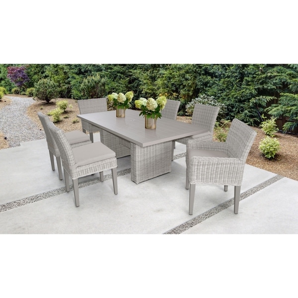 Coast Rectangular Outdoor Patio Dining Table with with 4 Armless Chairs and 2 Chairs w/ Arms