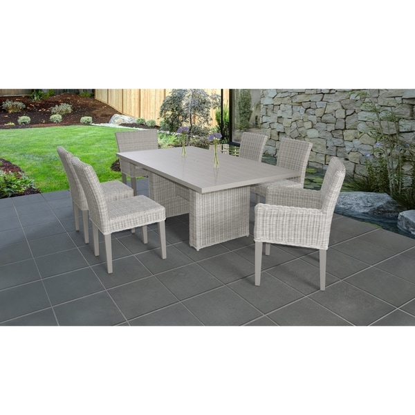 Coast Rectangular Outdoor Patio Dining Table with with 4 Armless Chairs and 2 Chairs w/ Arms