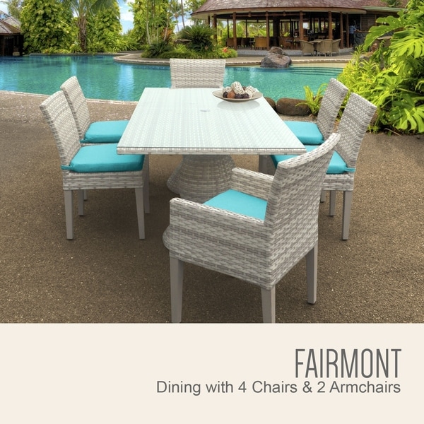 Fairmont Rectangular Outdoor Patio Dining Table with 4 Armless Chairs and 2 Chairs w/ Arms