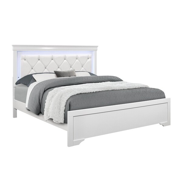 Global Furniture Pompei Metallic White Queen Bed w/ LED Light