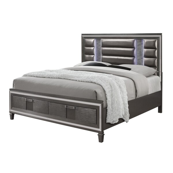Global Furniture Palermo Full Metallic Grey Bed W/ LED Light