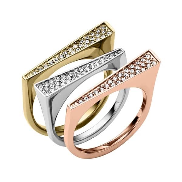 Michael Kors Tri-Tone Triangle Ring Set SIZE 8 - Overstock - 25559898