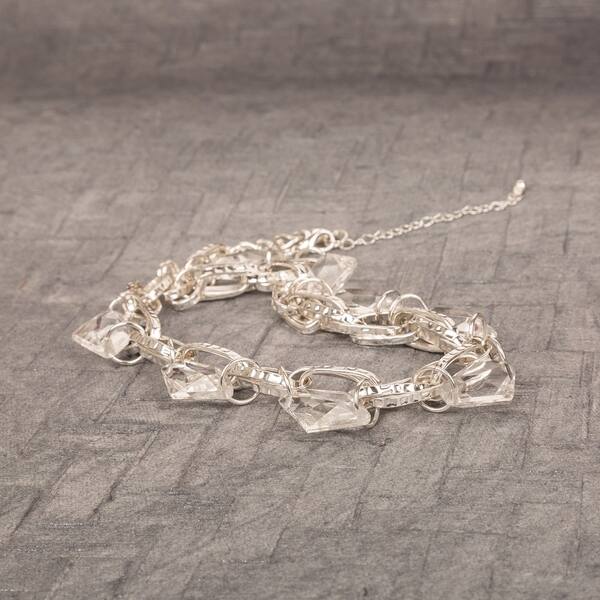 Stylish Silver Link Necklace With Crystal By Gempro Drop Length Inches 50 Cms Overstock